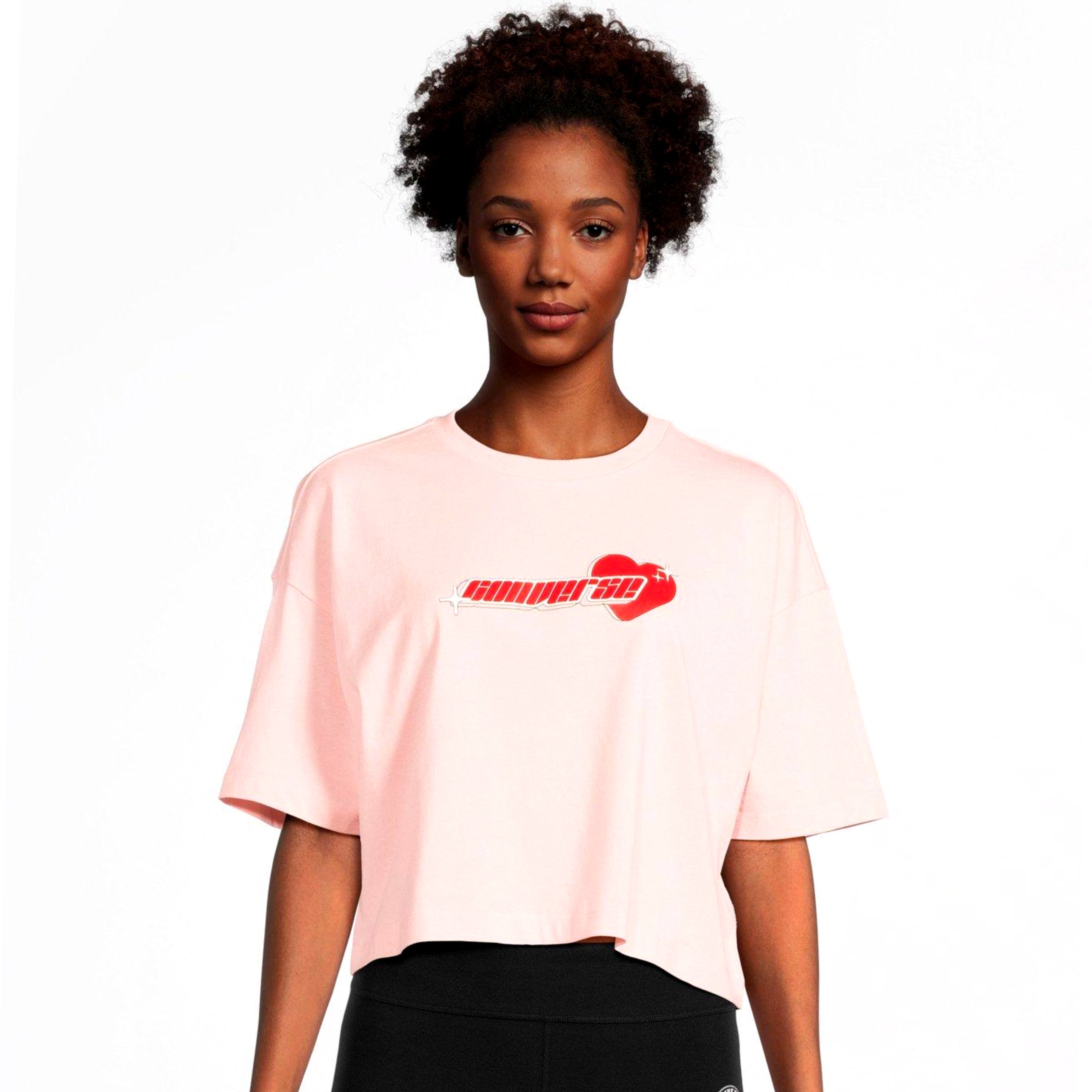 CONVERSE BEMY2K HEART CROPPED OVERSIZED PINK TEE